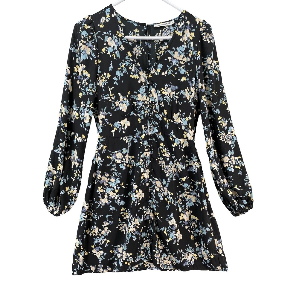 Abercrombie & Fitch Dress Womens S Black Fit & Flare Long Sleeve V Neck‎ Lined